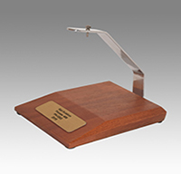Mahogany oblong stand with plaque and stainless steel arm