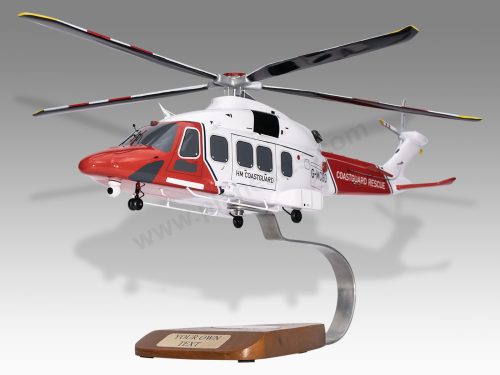 AgustaWestland AW189 HM Coastguard Rescue Wood Replica Scale Custom Model Helicopter