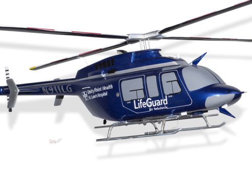 Bell 407 LifeGuard Air Ambulance Unity Point Health Wood Replica Scale Custom Helicopter Model
