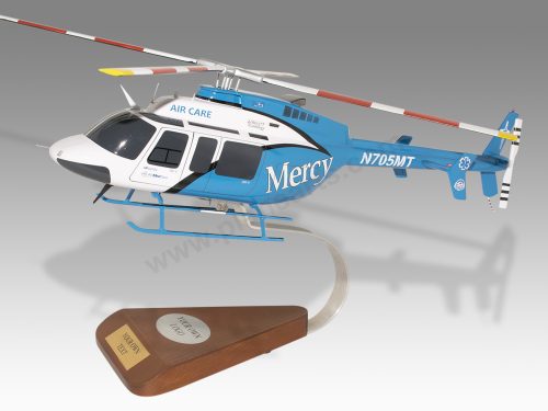 Bell 407 Mercy Air Care Wood Replica Scale Custom Helicopter Model