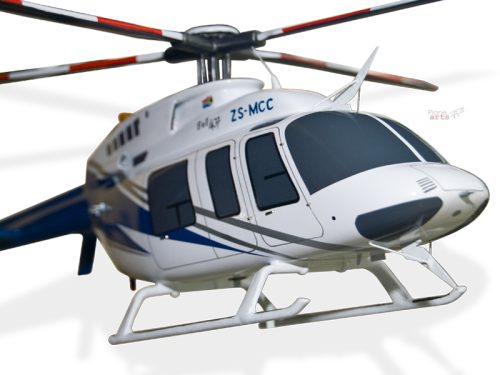 Bell 407 ZS-MCC Wood Replica Scale Custom Helicopter Model