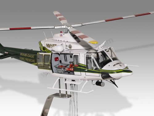 Bell 412 Miami Dade Fire Wood Handcrafted Replica Display Model